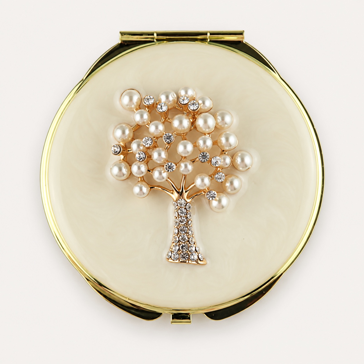 Pearl Tree Jeweled Compact Mirror