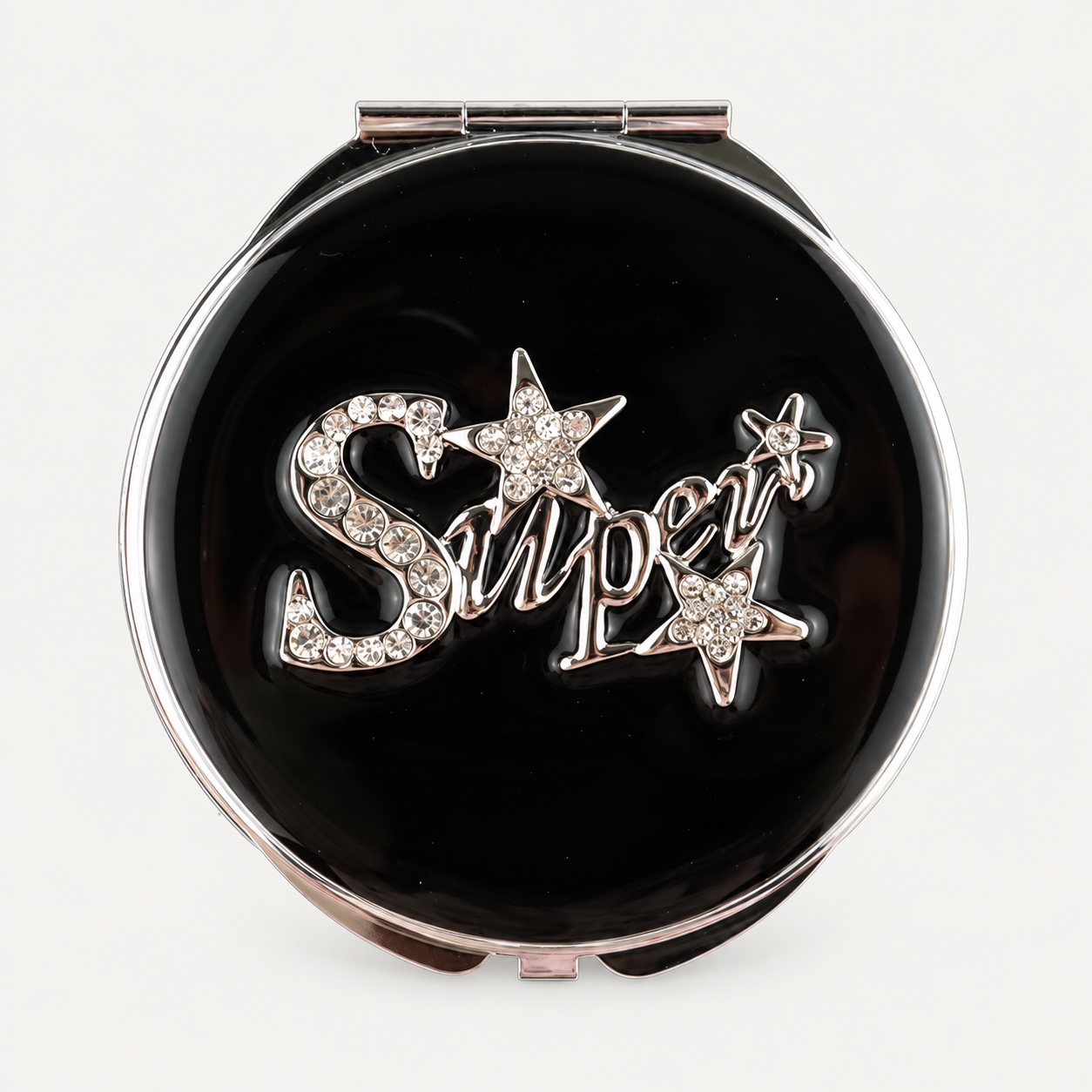 Crystal Super Script Jeweled Compact Mirror