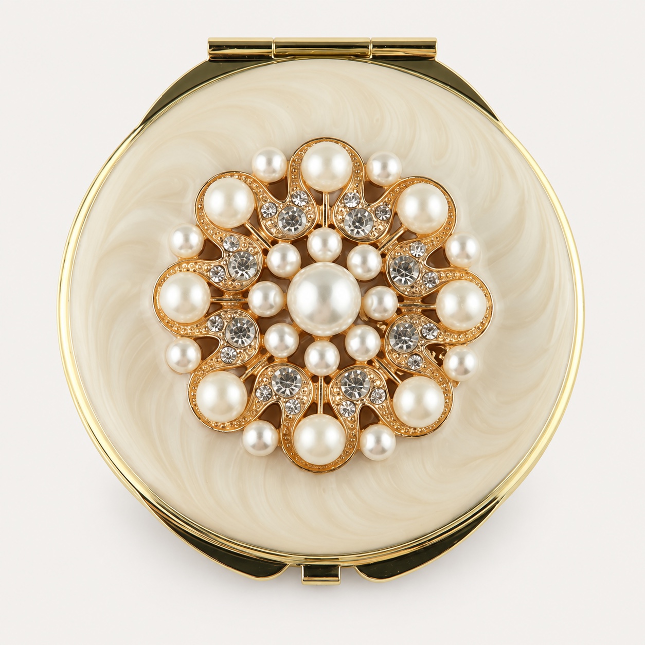 Pearl Rosette Jeweled Compact Mirror
