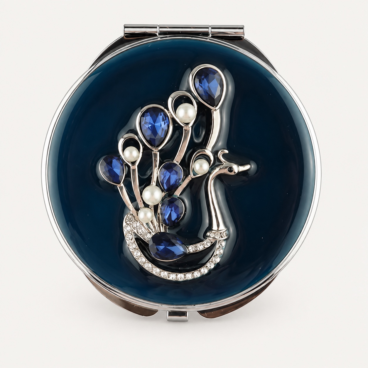 Blue Gemstone Peacock Jeweled Compact Mirror