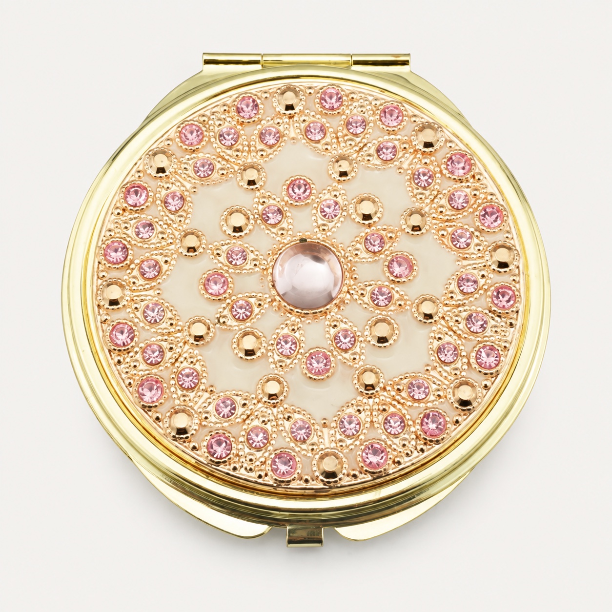 Pink Crystal Dot Jeweled Compact Mirror
