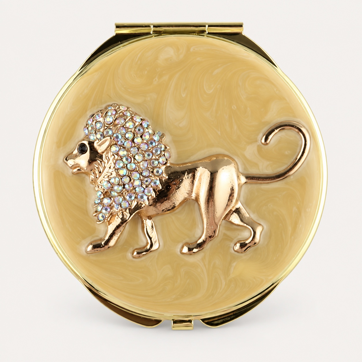 Crystal Lion Jeweled Compact Mirror