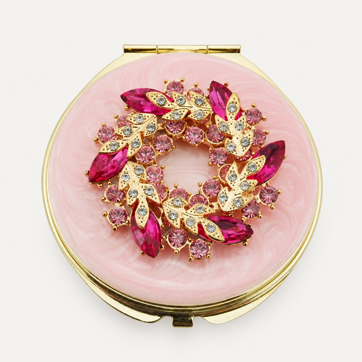 Jeweled Pink Flower Compact Mirror 