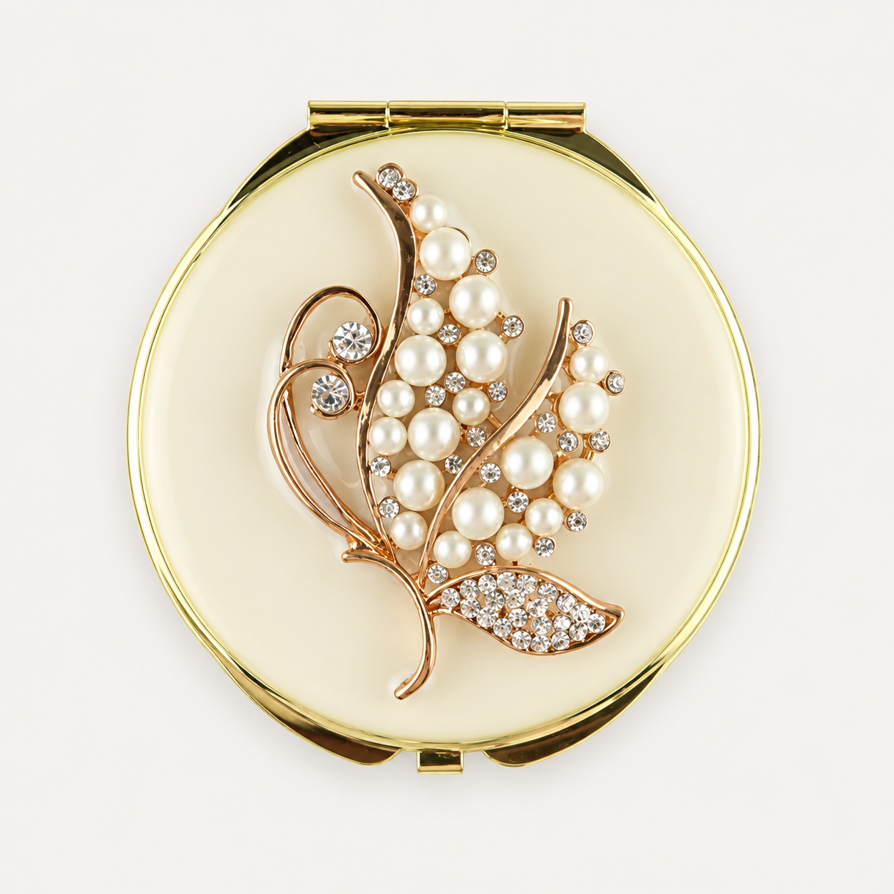 Pearl Leaf Butterfly Jeweled Compact Mirror