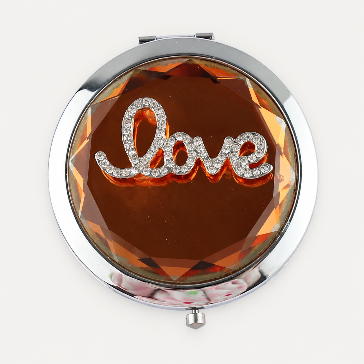 Amber LOVE Script Jeweled Compact Mirror