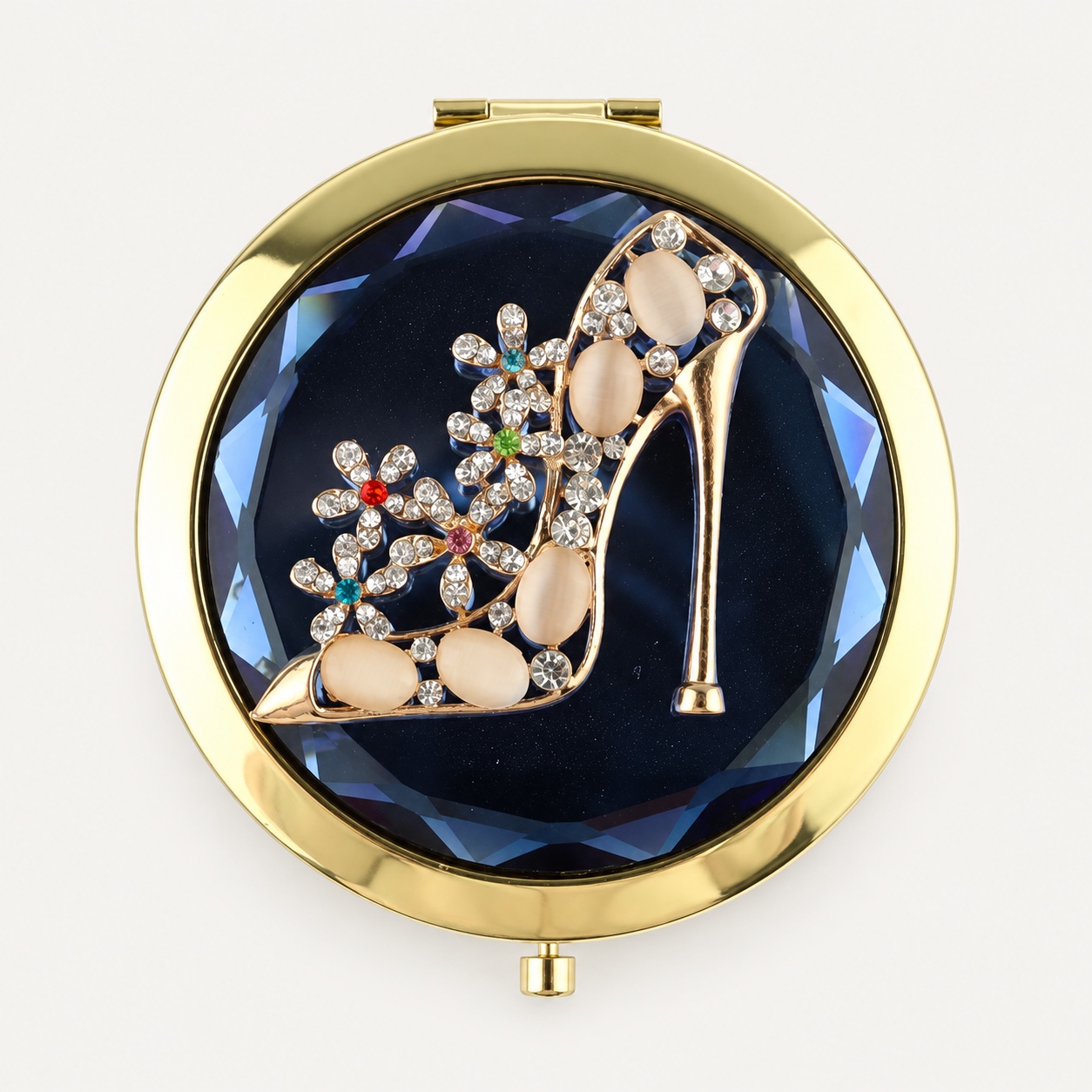 Faceted Blue High Heel Jeweled Compact Mirror