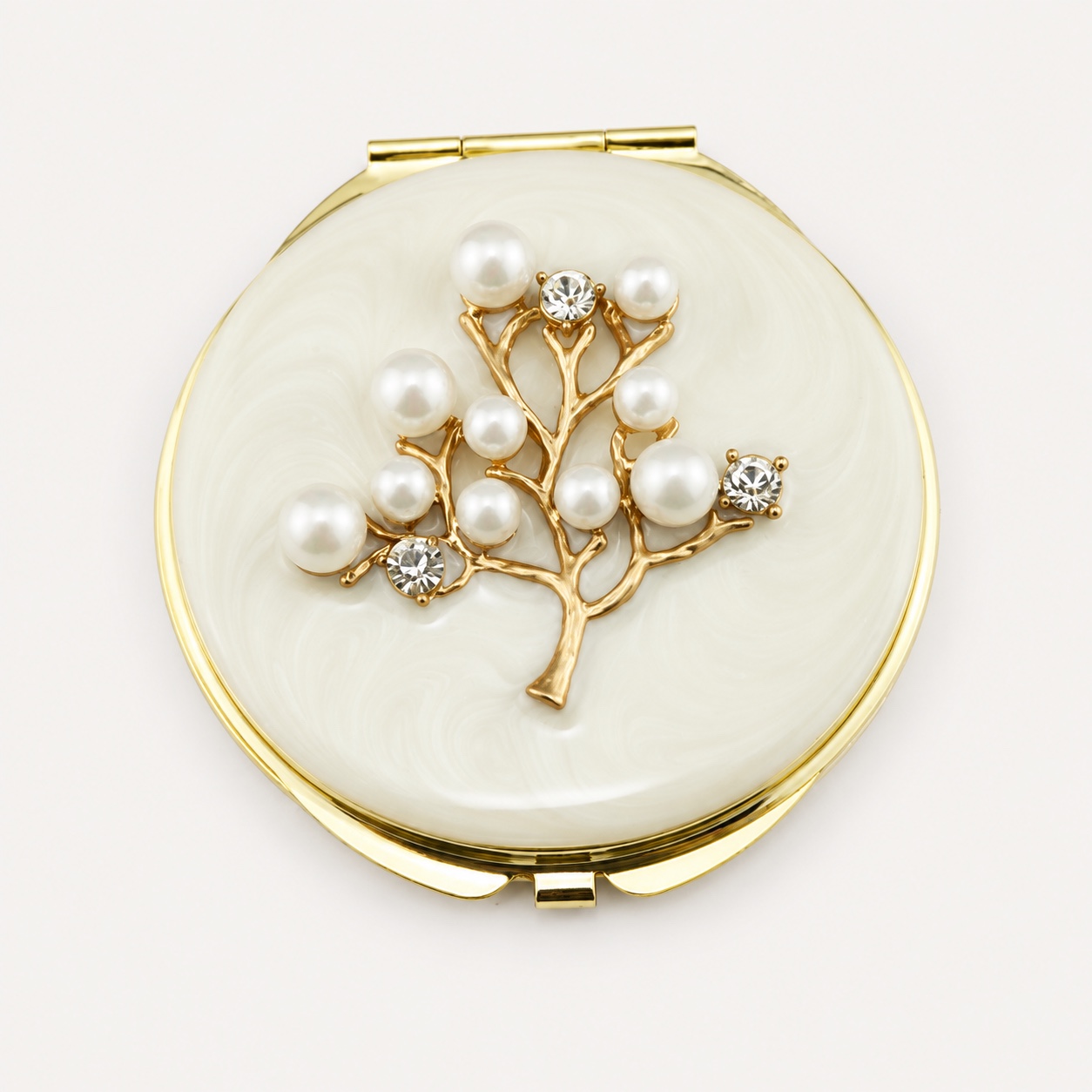 Pearl Blossom Branch Jeweled Compact Mirror