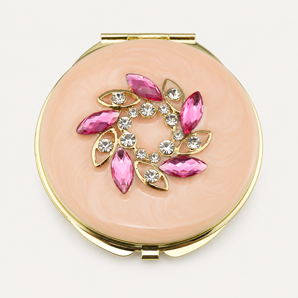 Pink Crystal Leaf Wreath Jeweled Compact Mirror
