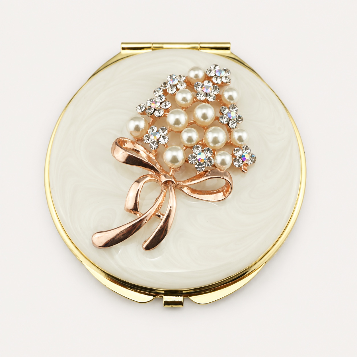 Pearl Flower Bouquet Jeweled Compact Mirror