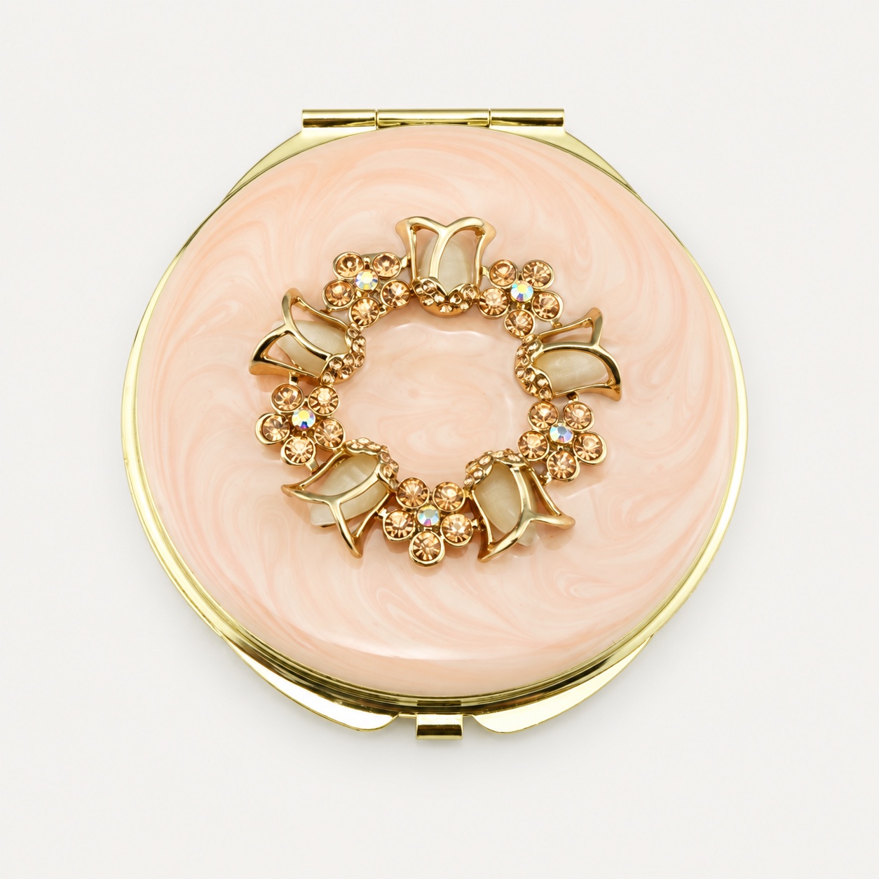 Gold Floral Wreath Jeweled Compact Mirror