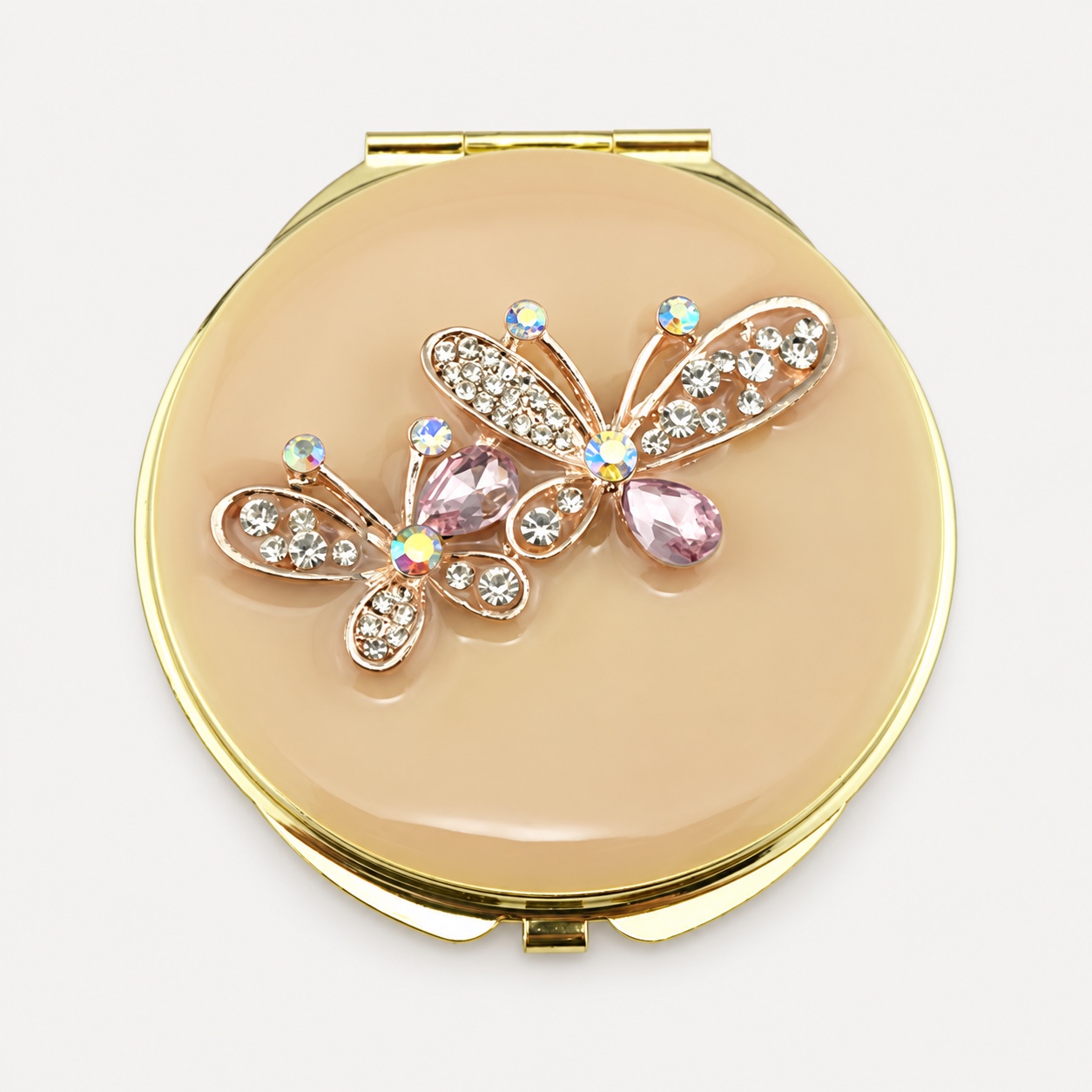 Pink Crystal Butterfly Jeweled Compact Mirror