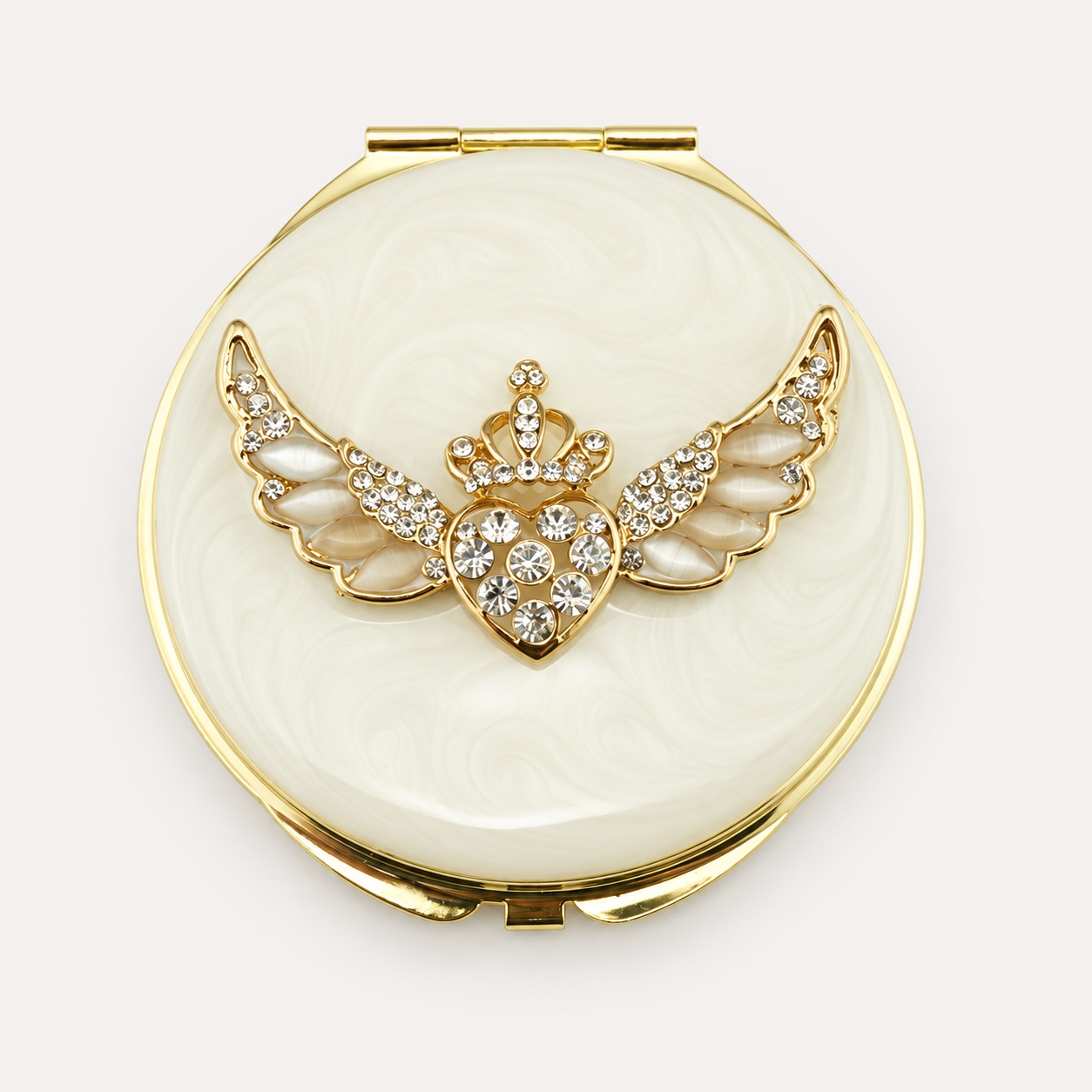 Winged Crown Heart Jeweled Compact Mirror