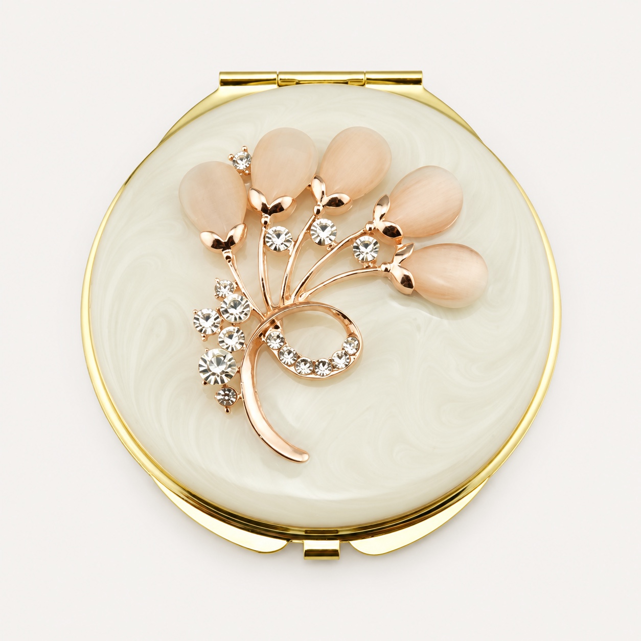 Pearl Floral Branch Jeweled Compact Mirror
