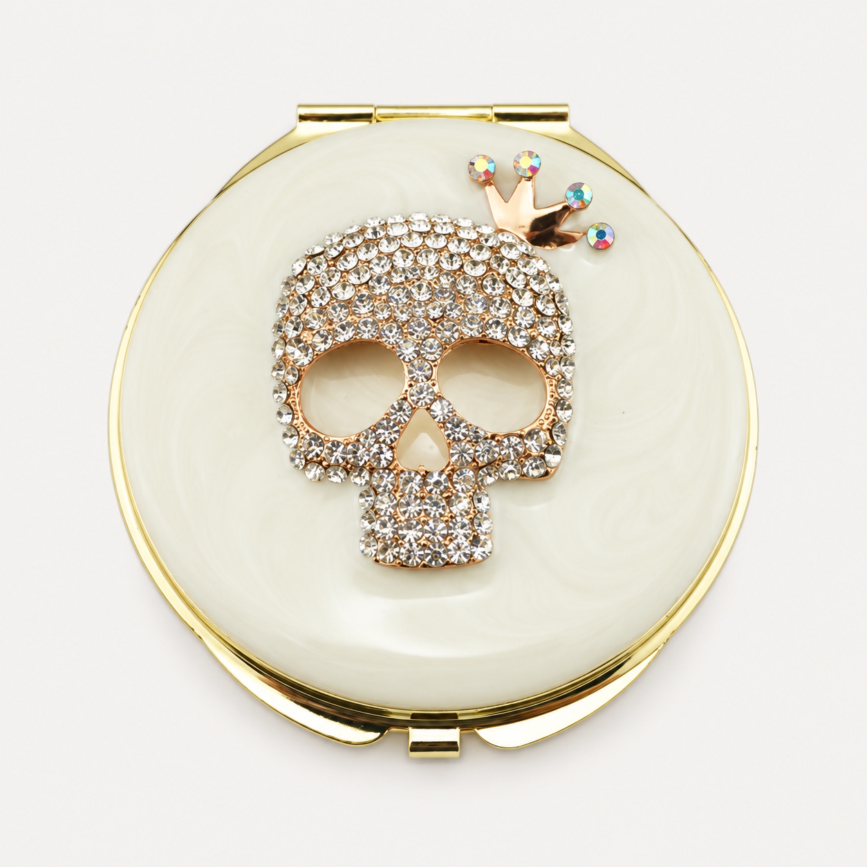 Crystal Skull Jeweled Compact Mirror
