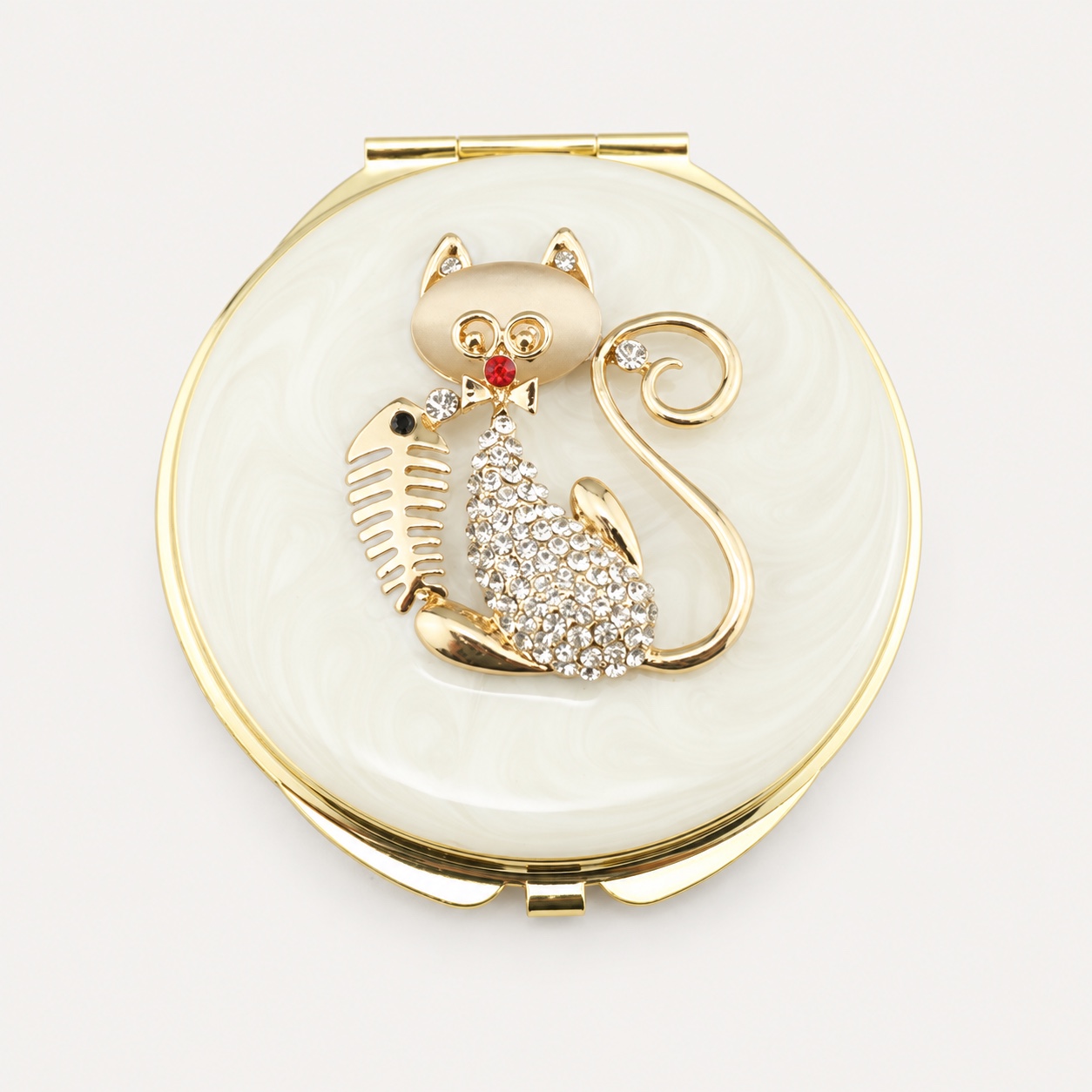 Pearl Cat Jeweled Compact Mirror