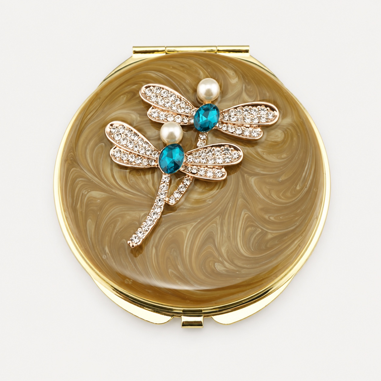 Blue Pearl Dragonfly Jeweled Compact Mirror