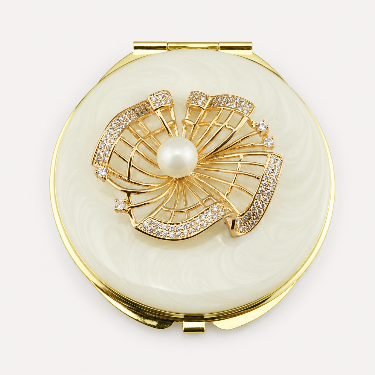 Pearl Seashell Jeweled Compact Mirror