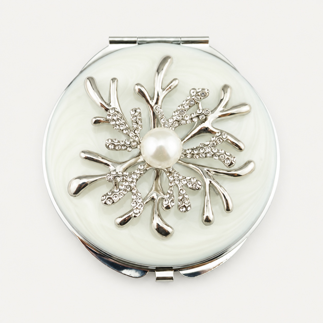 Pearl Coral Branch Jeweled Compact Mirror