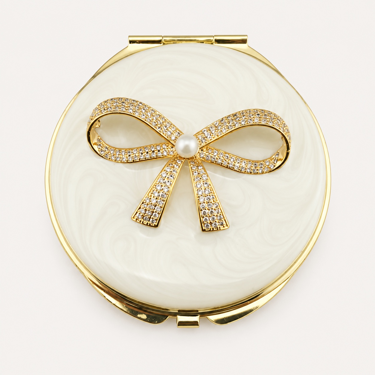 Gold Ribbon Bow Jeweled Compact Mirror