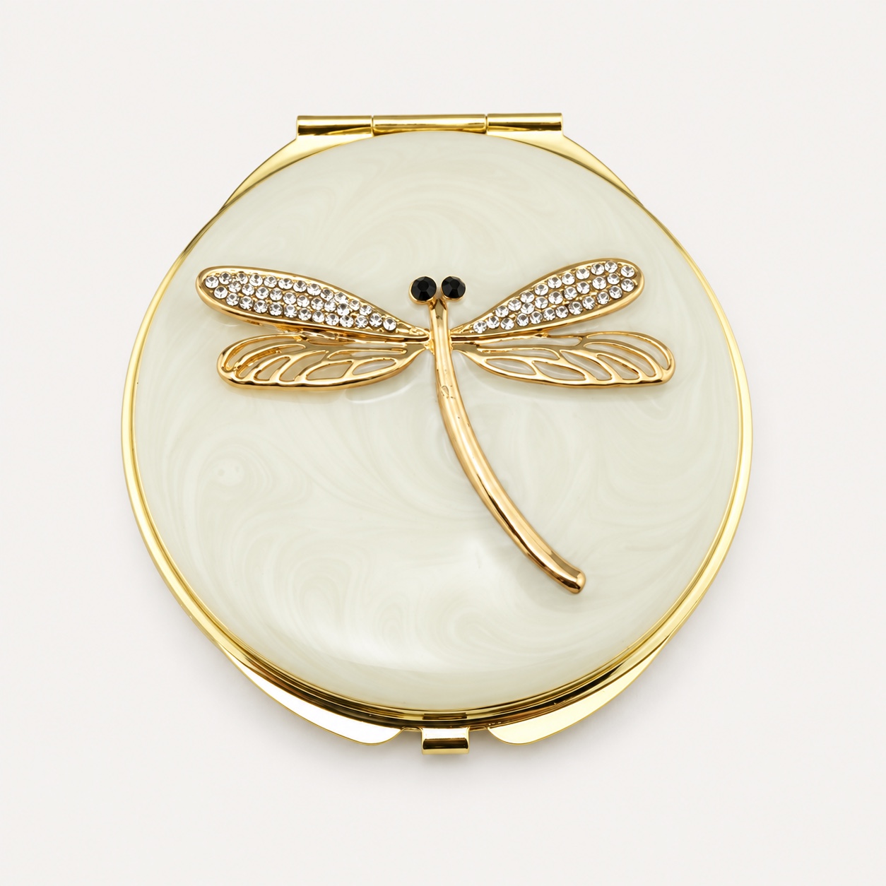 Crystal Dragonfly Outline Jeweled Compact Mirror