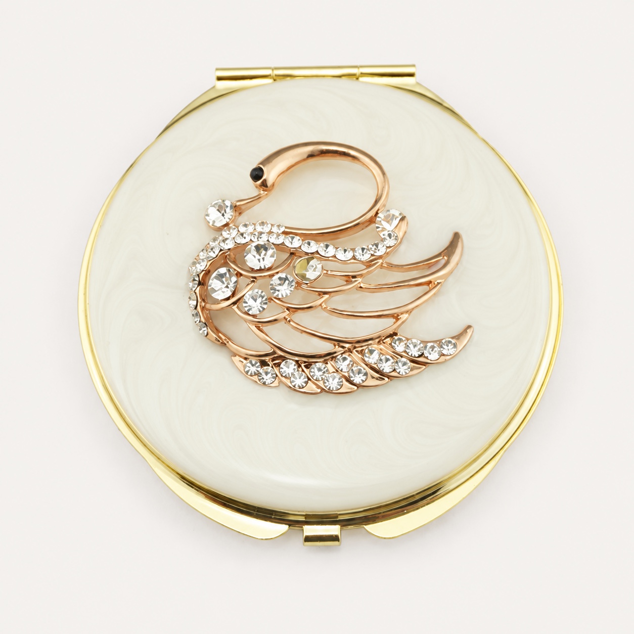 Crystal Swan Outline Jeweled Compact Mirror