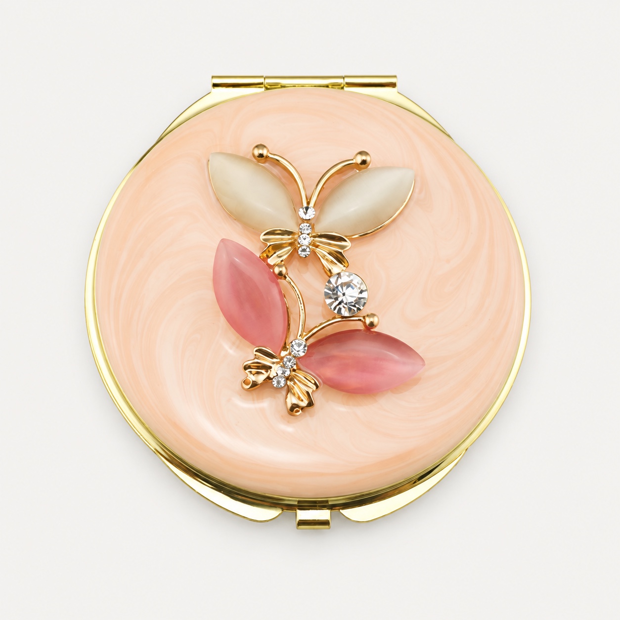 Pink Floral Butterfly Jeweled Compact Mirror