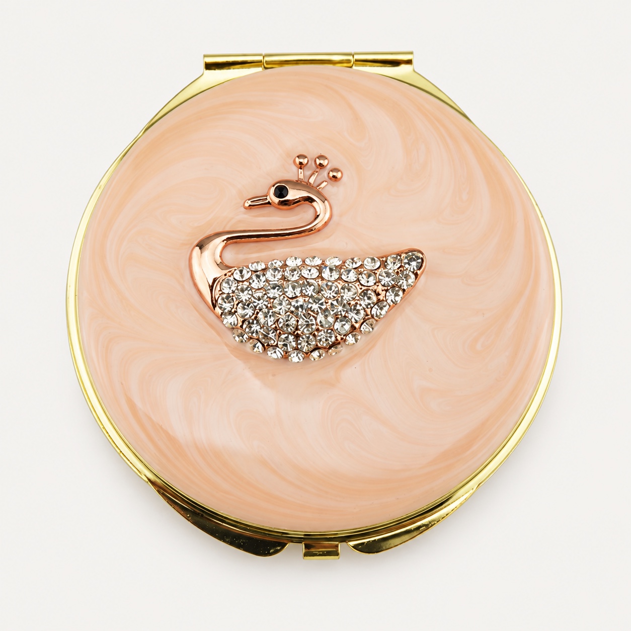 Rose Gold Crystal Swan Jeweled Compact Mirror