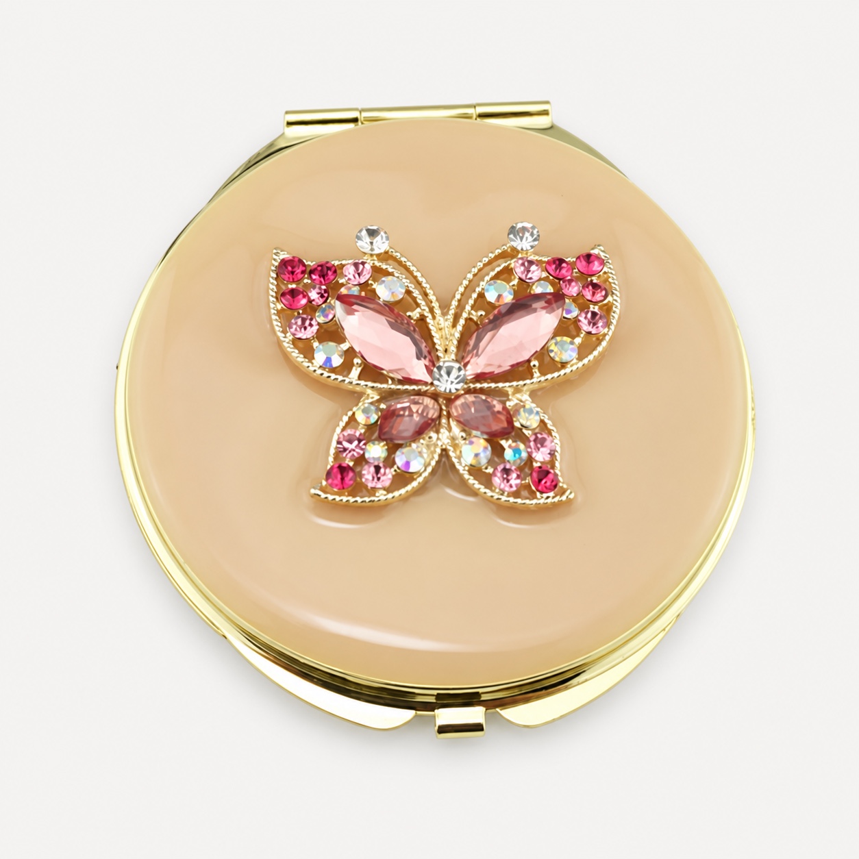 Rose Crystal Butterfly Jeweled Compact Mirror