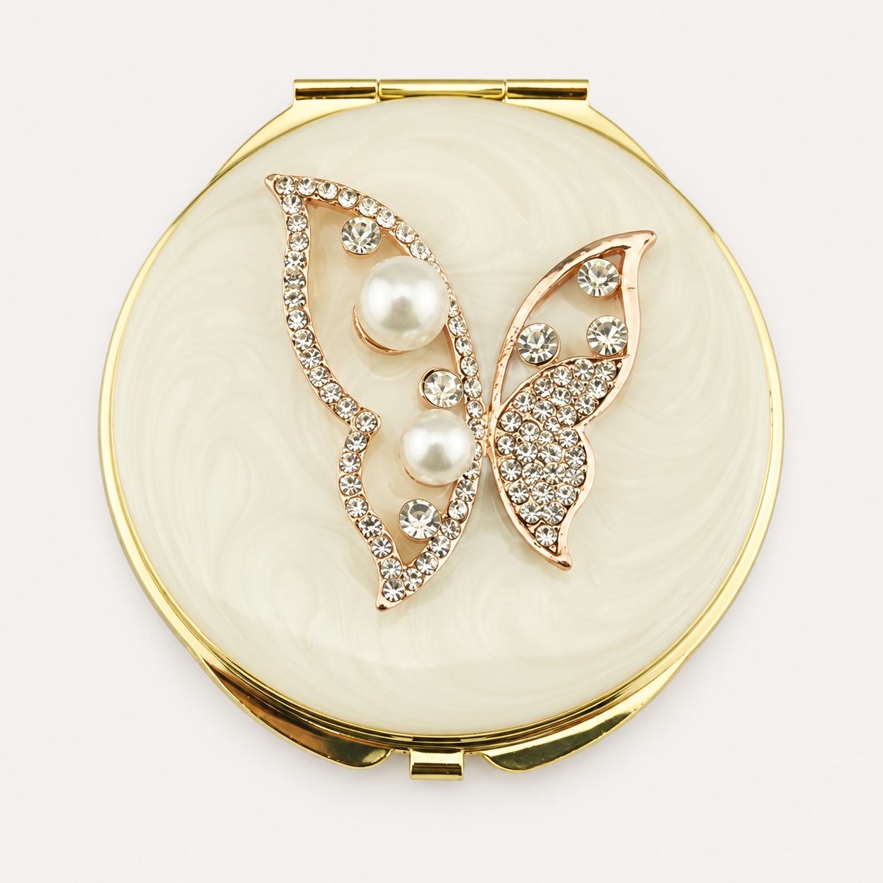 Pearl Crystal Butterfly Jeweled Compact Mirror