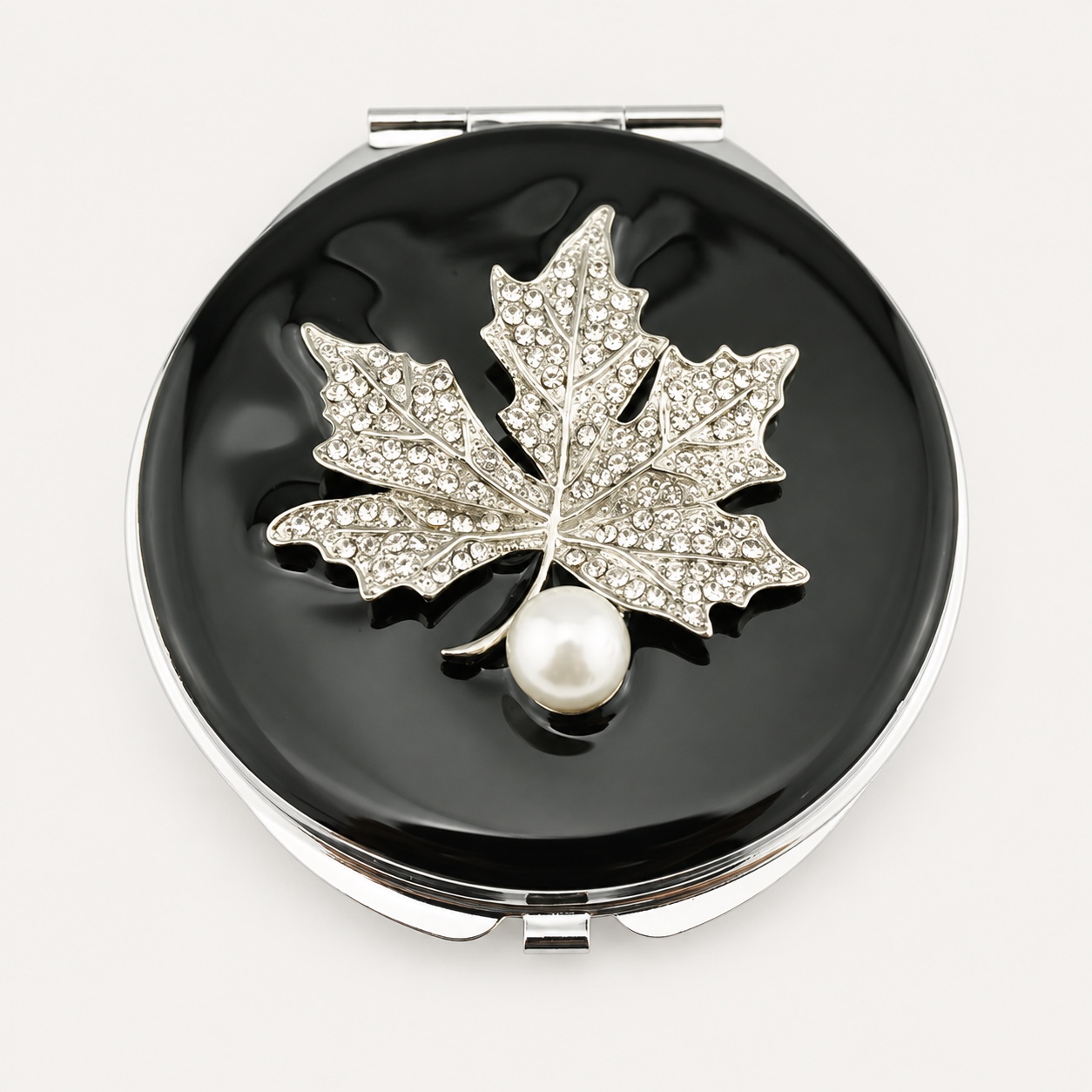 Crystal Maple Leaf Jeweled Compact Mirror