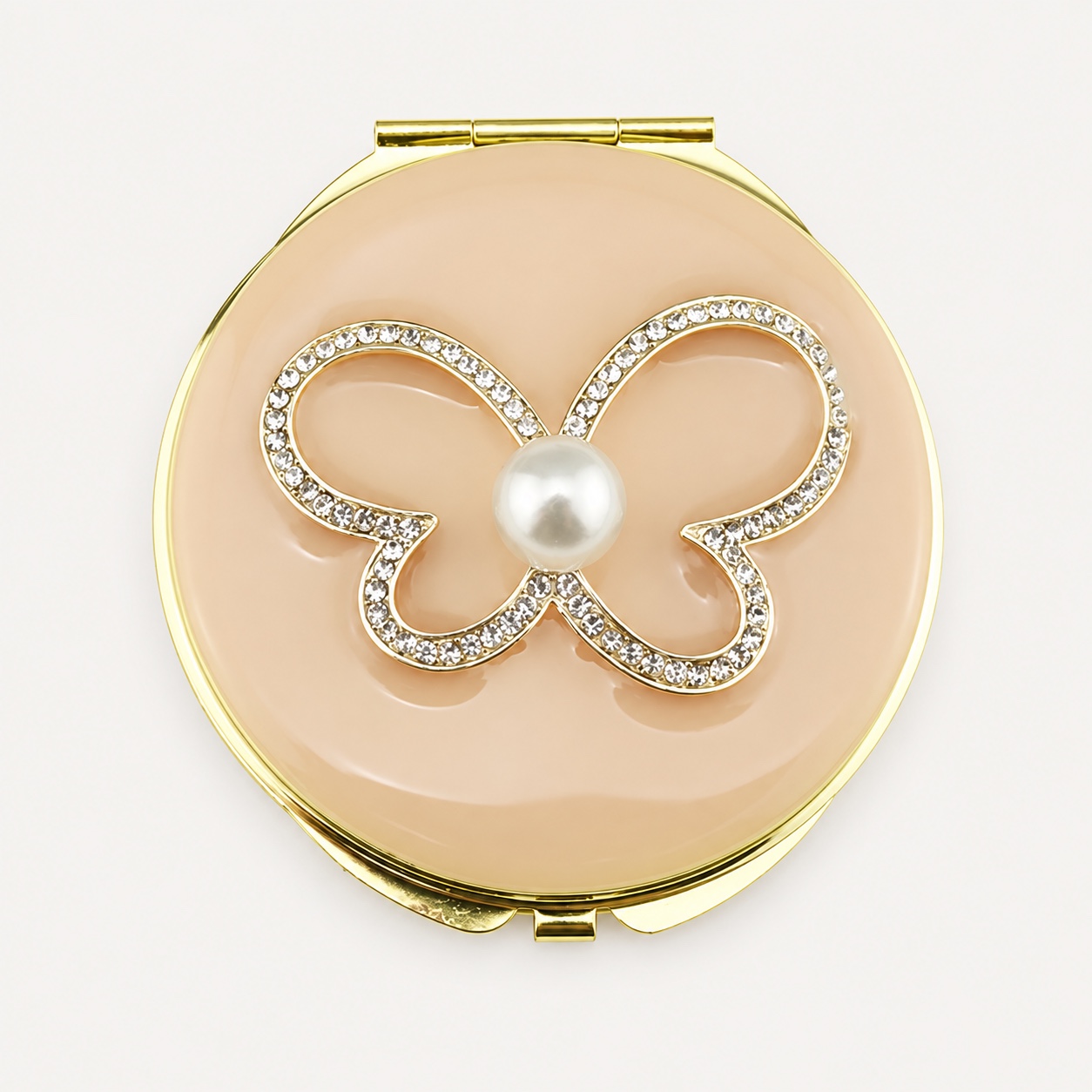 Pearl Butterfly Outline Jeweled Compact Mirror