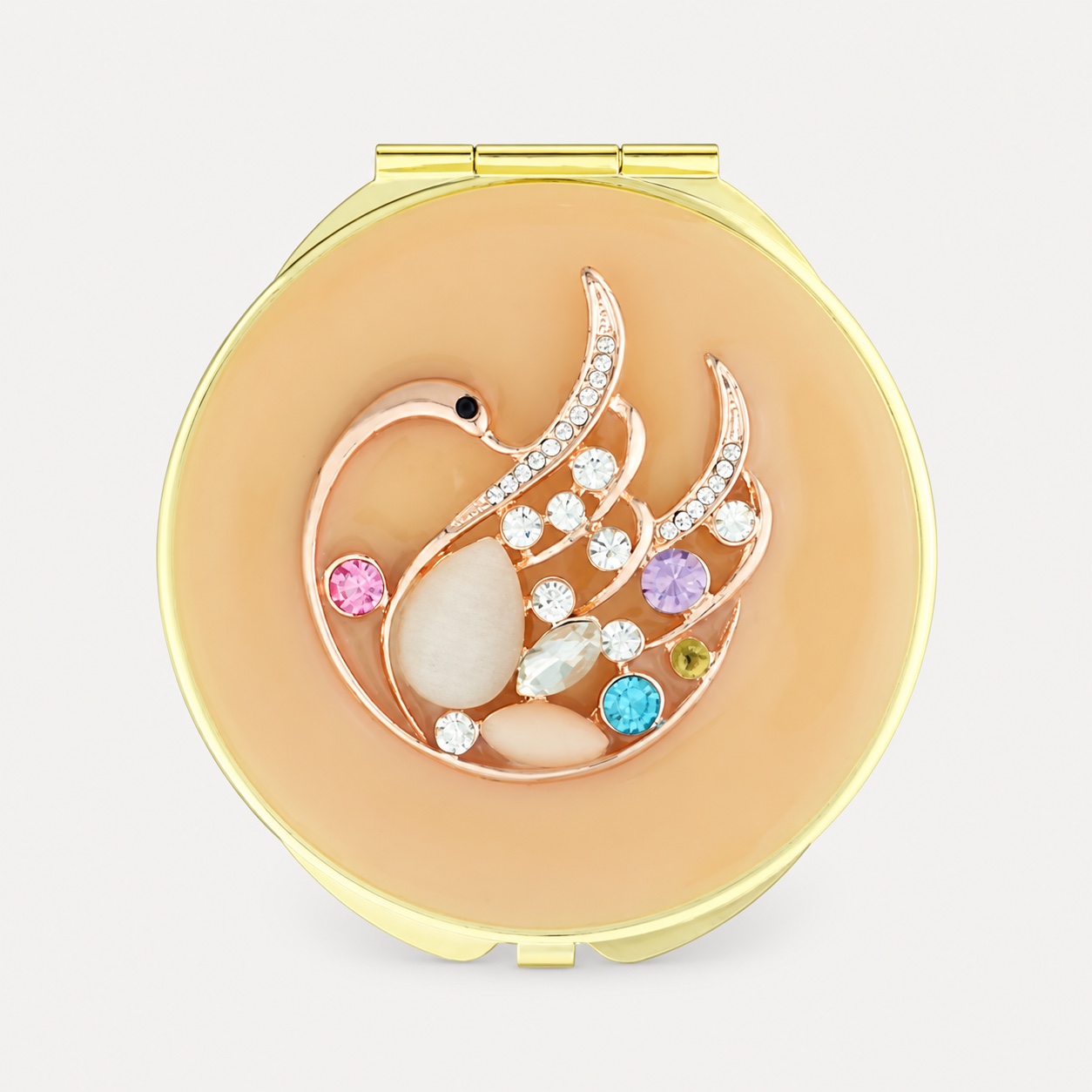 Multicolor Crystal Swan Jeweled Compact Mirror