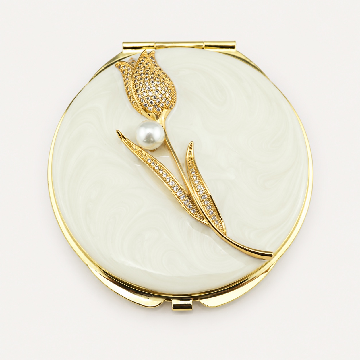 Pearl Calla Lily Jeweled Compact Mirror