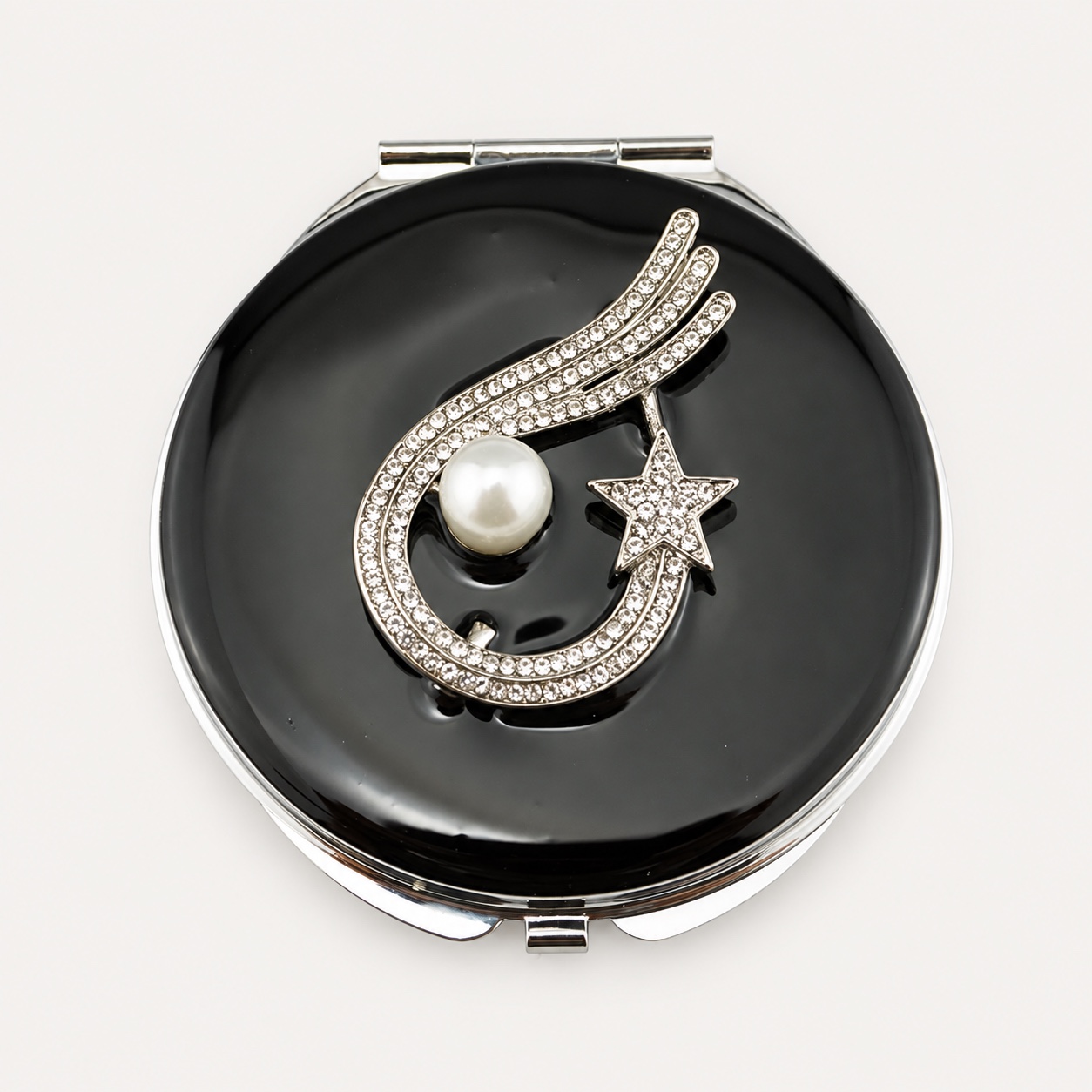 Moon Star and Pearl Jeweled Compact Mirror