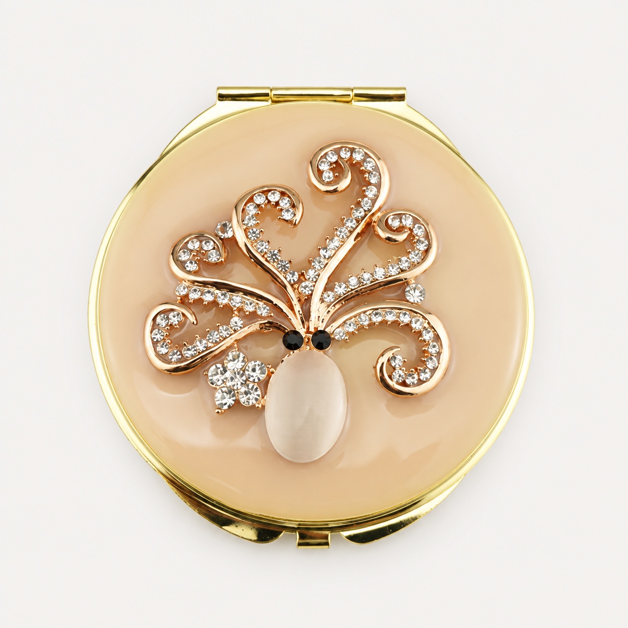 Peacock Fan Jeweled Compact Mirror