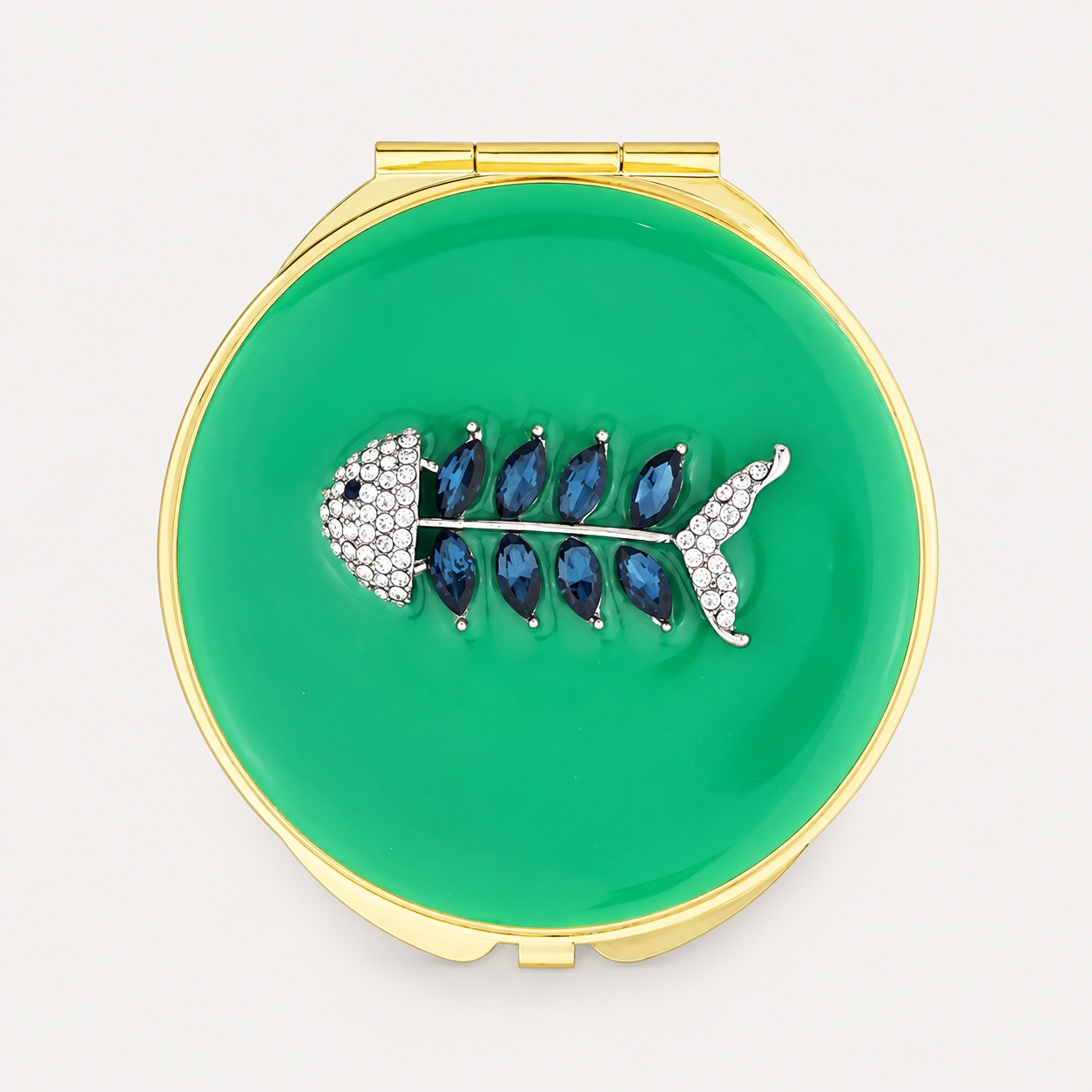 Blue Crystal Fish Jeweled Compact Mirror