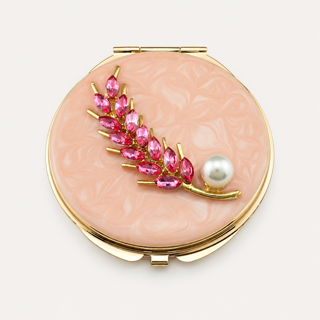 Pearl Wheat Branch Jeweled Compact Mirror - view 1