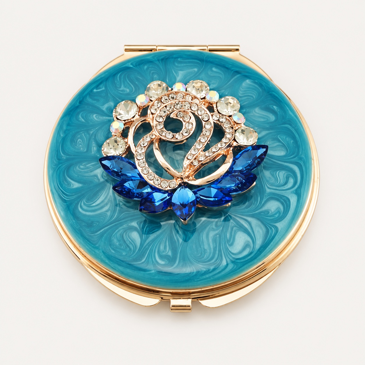Crystal Lotus Flower Jeweled Compact Mirror - view 1