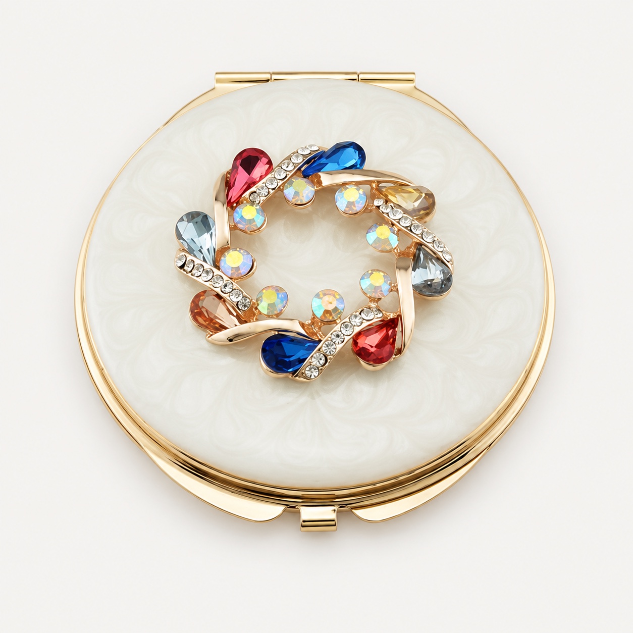 Multicolor Crystal Wreath Jeweled Compact Mirror - view 1