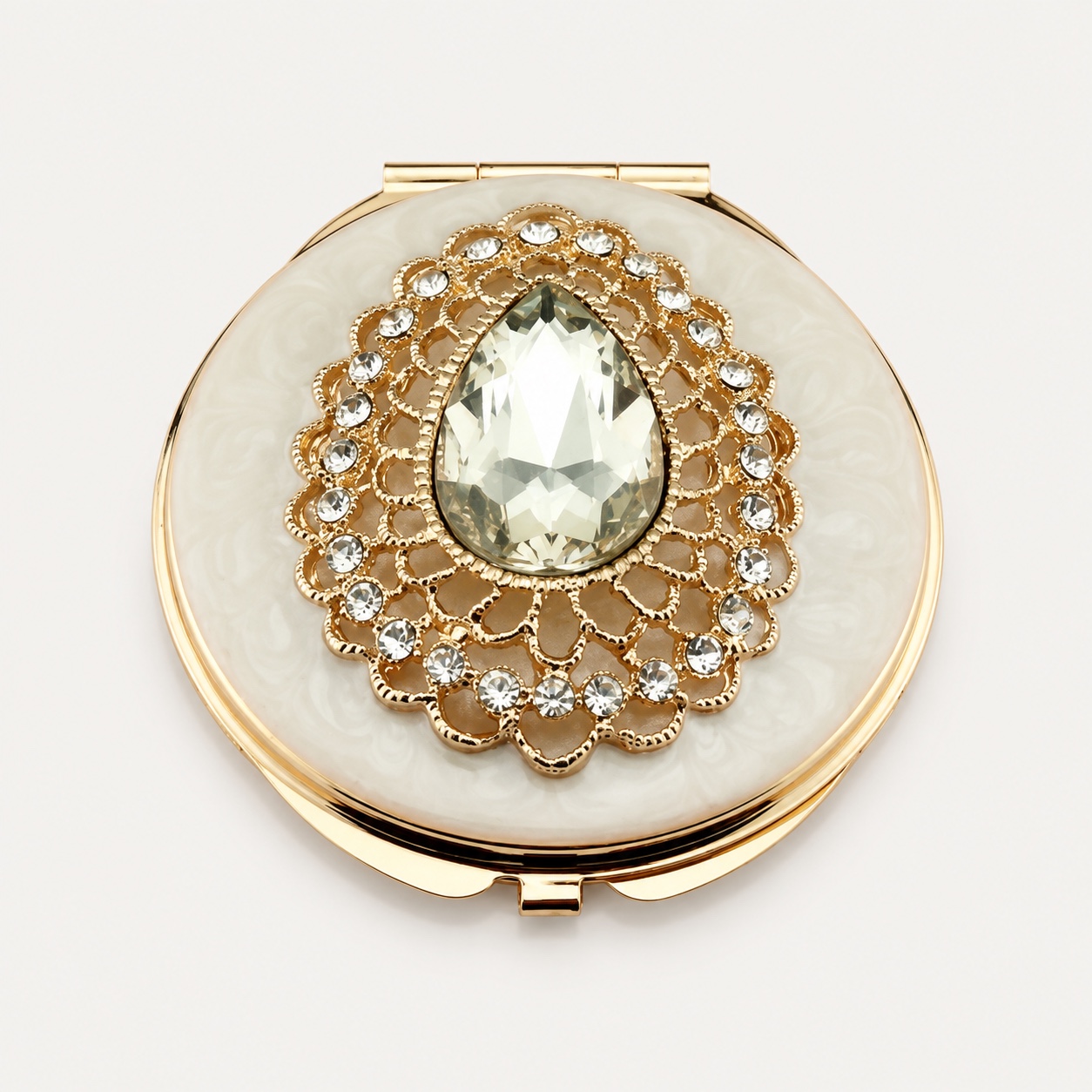 Oval Crystal Medallion Jeweled Compact Mirror