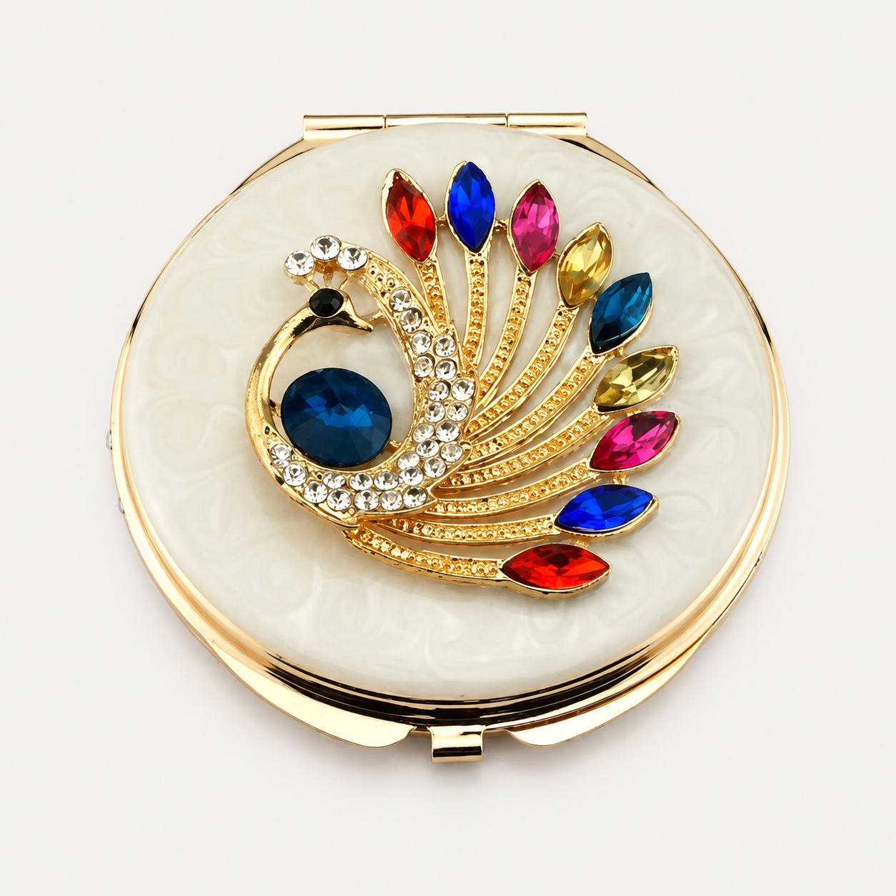 Multicolor Peacock Jeweled Compact Mirror - view 1