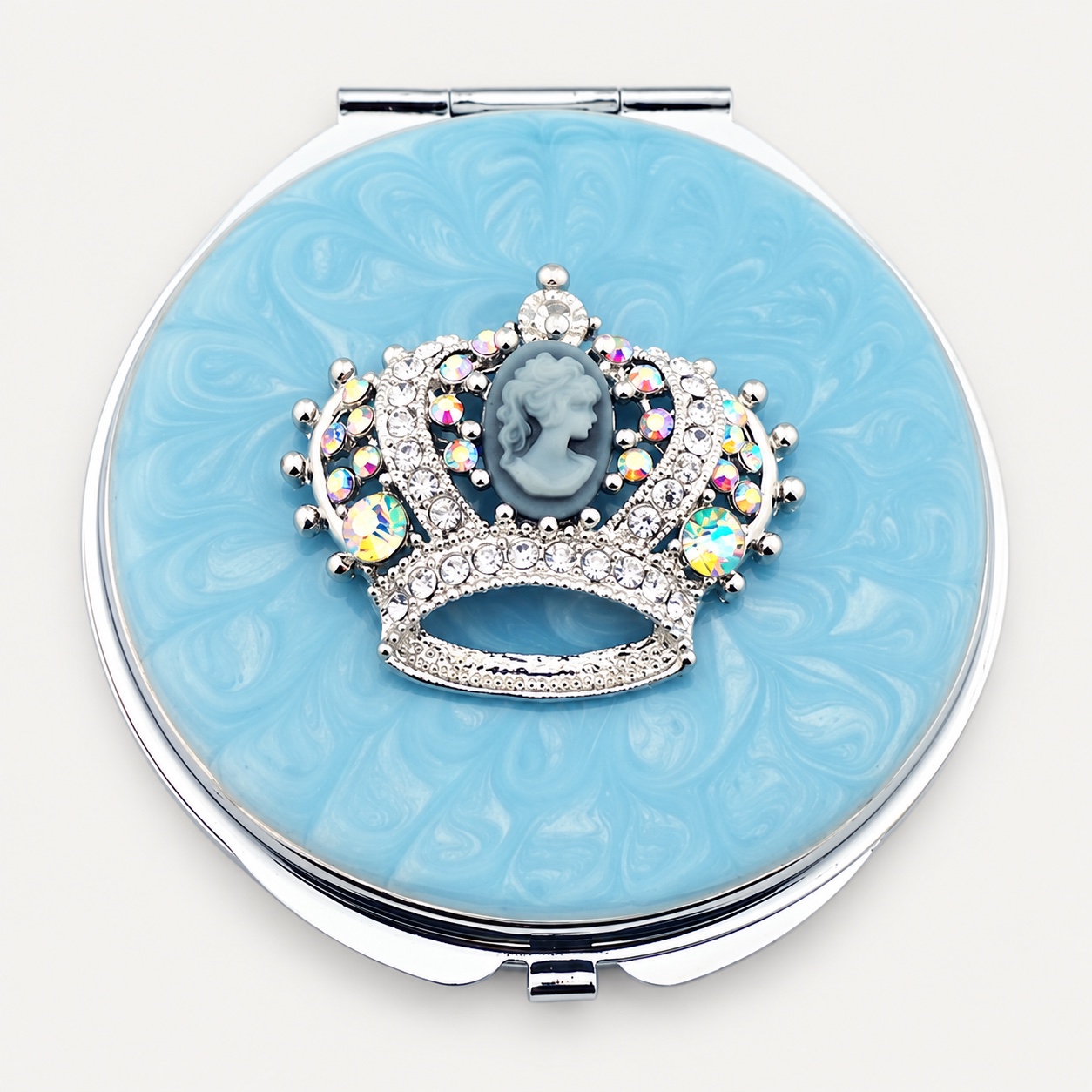 Blue Crystal Crown Jeweled Compact Mirror