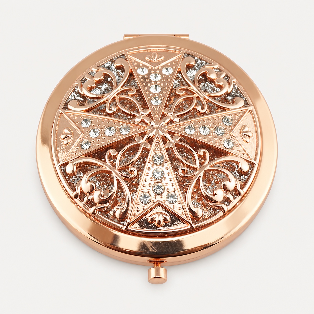 Rose Gold Eiffel Tower Filigree Jeweled Compact Mirror