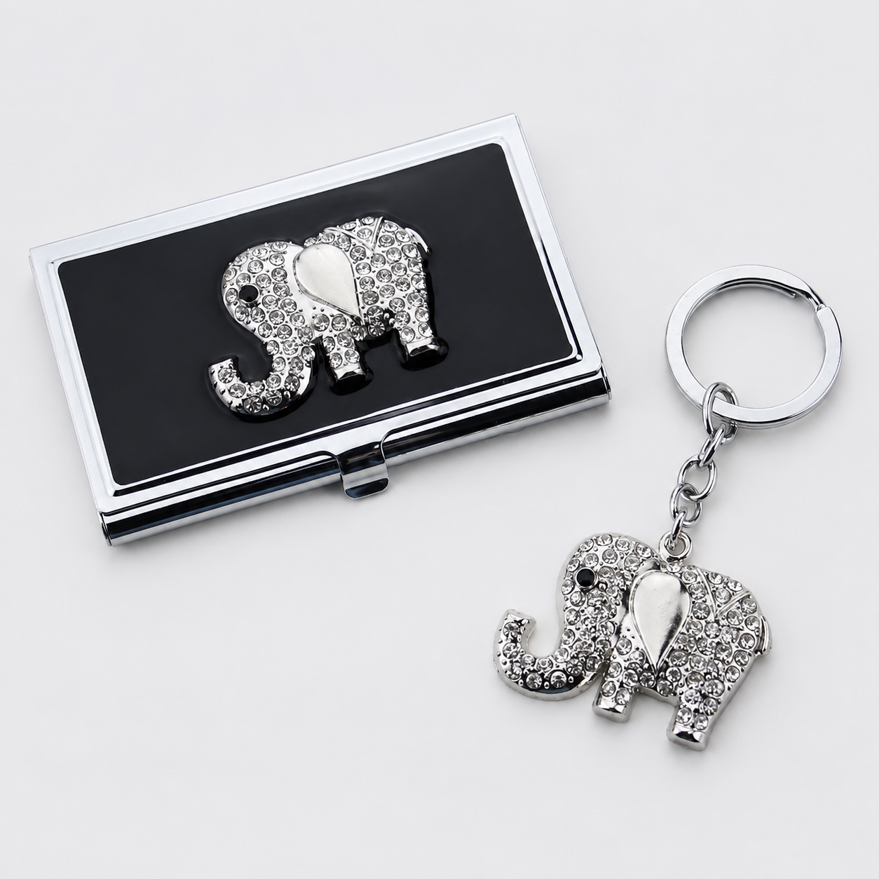 Crystal Elephant Card Holder & Keychain Set