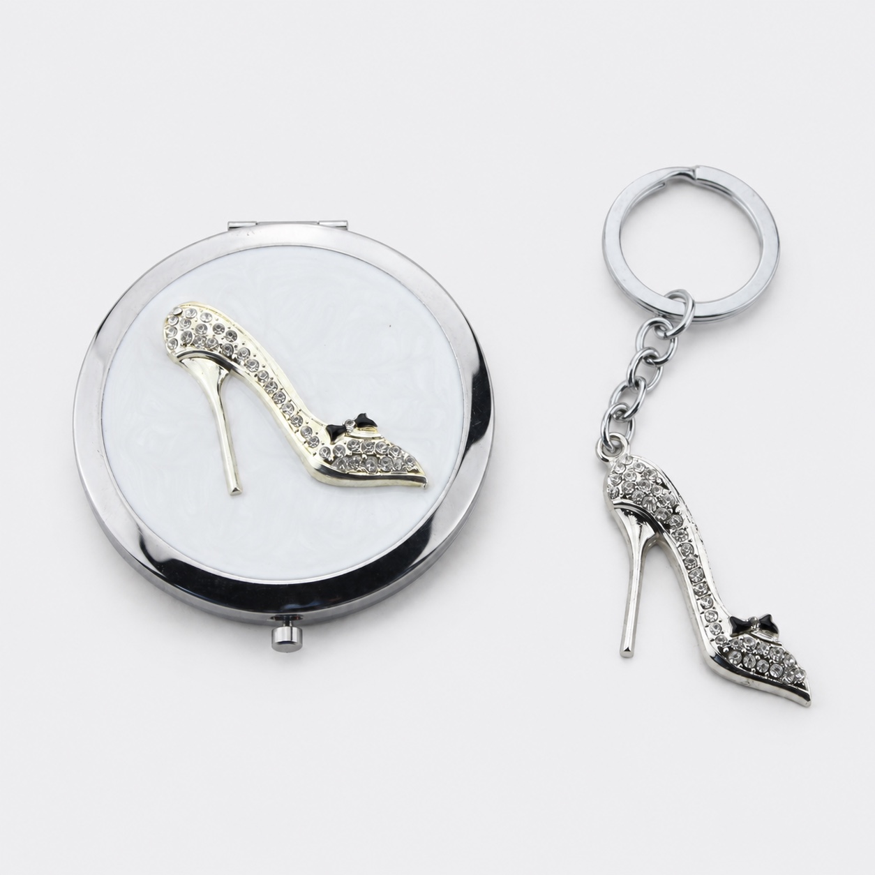 Crystal High Heel Compact Mirror & Keychain Set