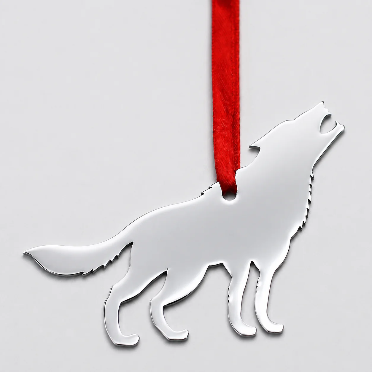 Custom Engraved Stainless Steel Wolf Ornament