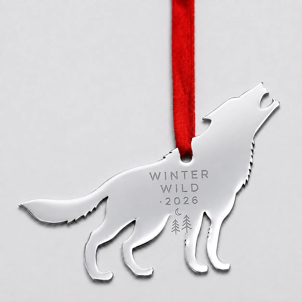 Custom Engraved Stainless Steel Wolf Ornament - view 2
