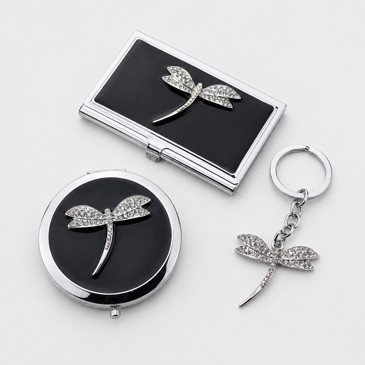 Dragonfly Compact Mirror, Card Holder & Keychain Set