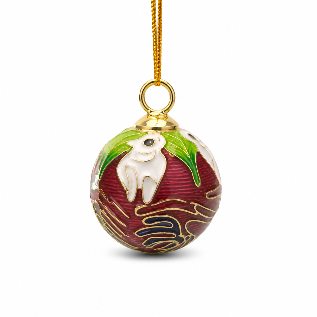 Burgundy Rabbit Cloisonne-Style Ball Christmas Ornament