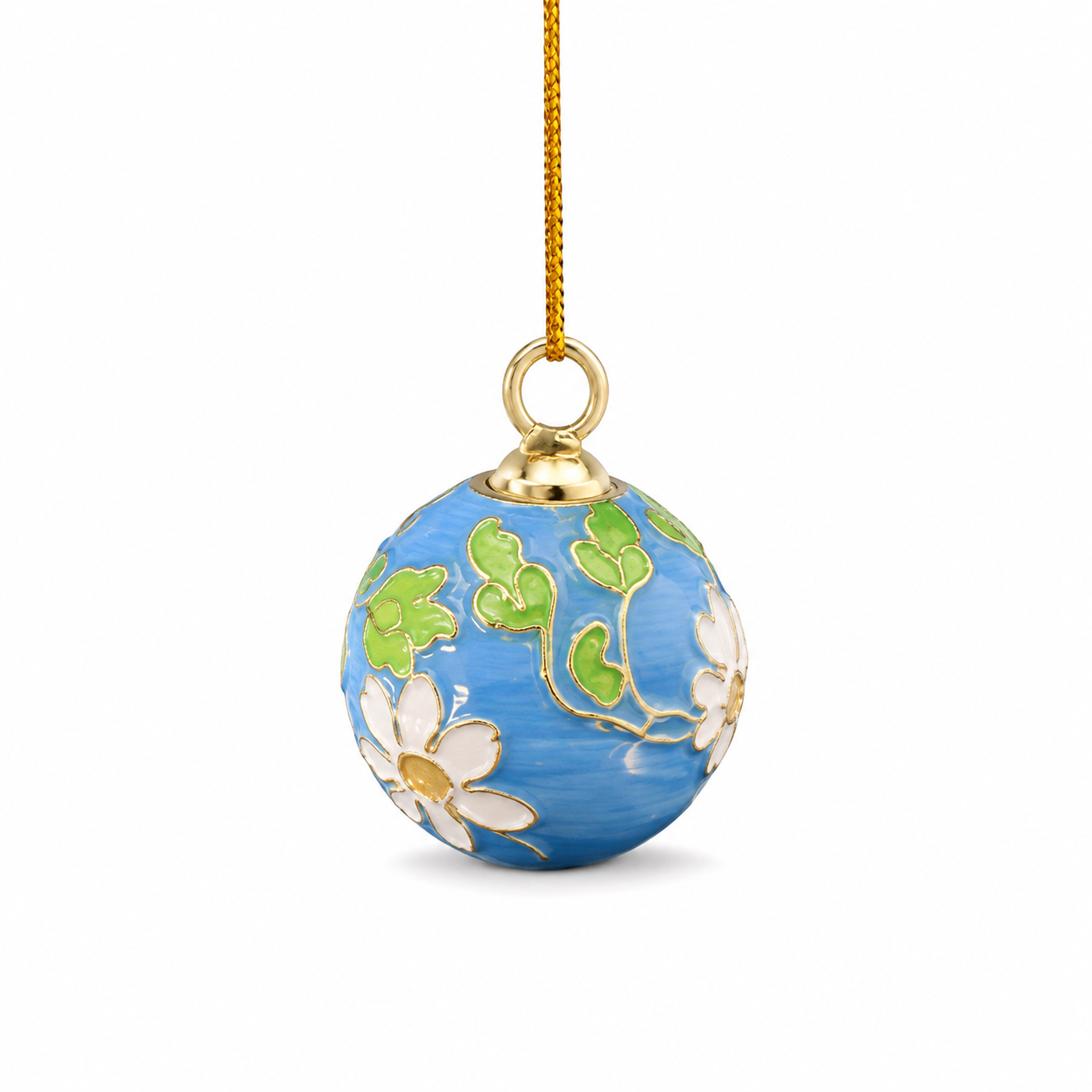 Blue Floral Cloisonne-Style Ball Christmas Ornament